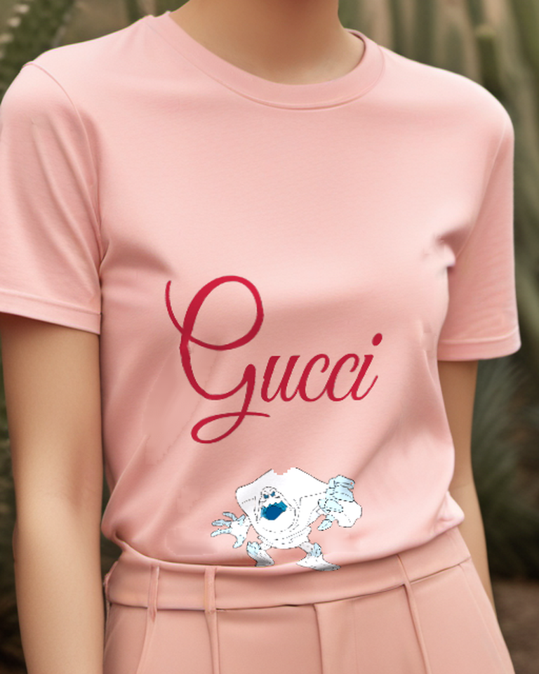Blush Pink Snow Creature Open Arms Graphic T-Shirt - model wearing view