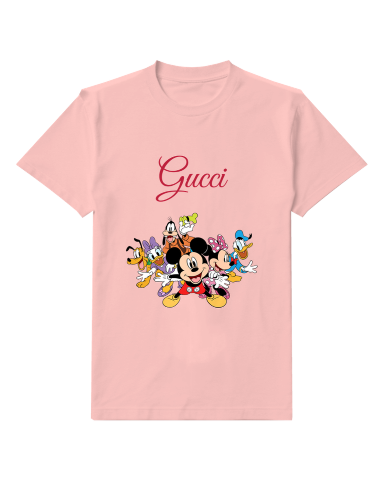Blush Pink Mickey Mouse Smiling With Friends Crew Neck Graphic T-Shirt - front product view