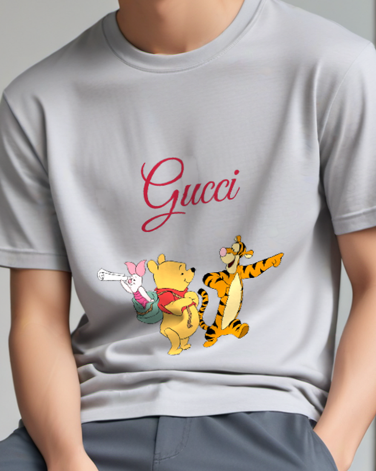 Light Gray Piglet In Bucket With Telescope Graphic T-Shirt - model wearing view