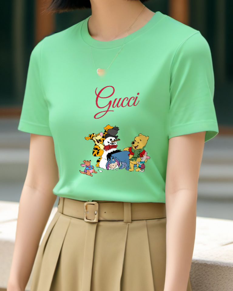 Sage Green Tigger Leaps Joyfully Beside Snowman Graphic T-Shirt - model wearing view