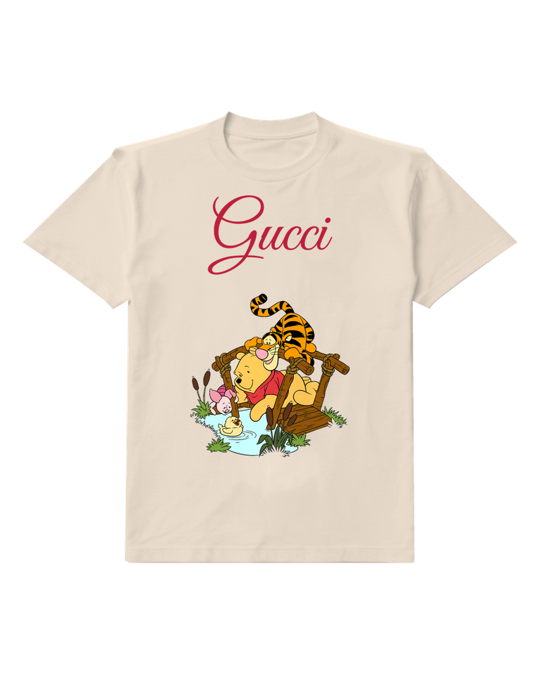Ivory Pooh Piglet Tigger On Wooden Bridge Graphic T-Shirt - front product view