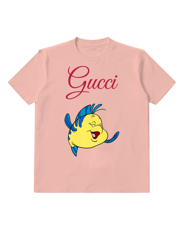 Blush Pink Yellow Fish Laughing Blue Crest Graphic T-Shirt - front product view