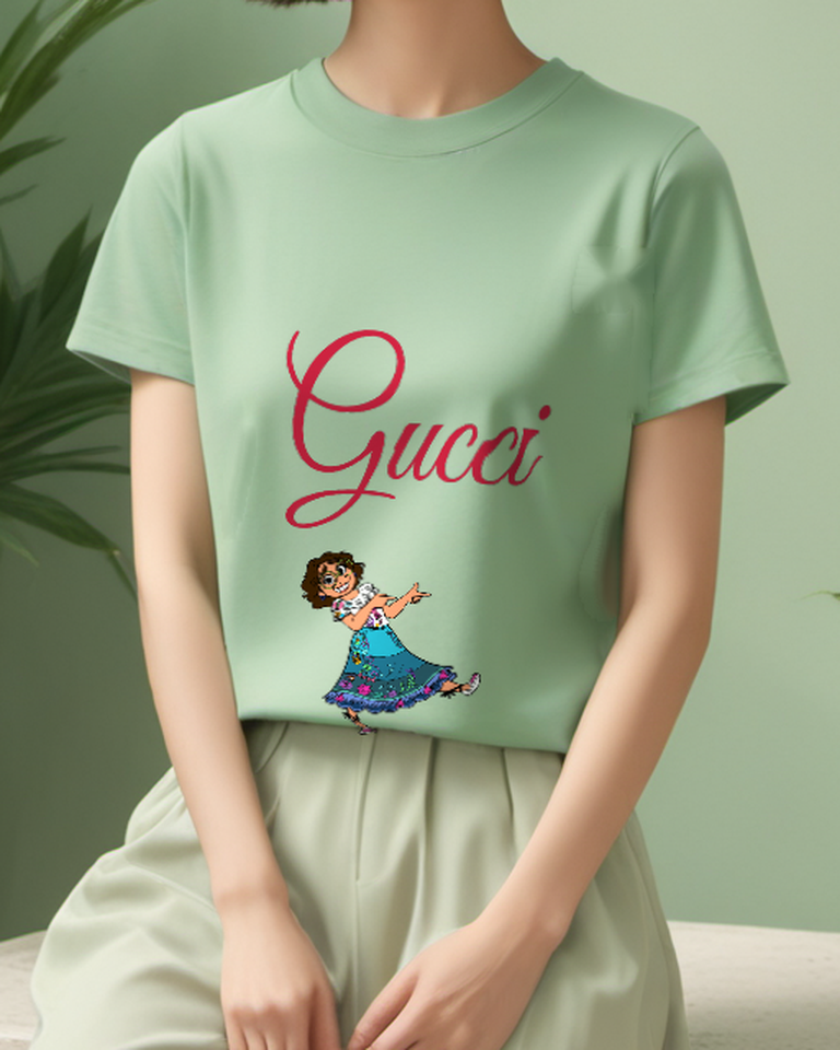 Sage Green Curly Haired Girl Dancing Skirt Graphic T-Shirt - model wearing view