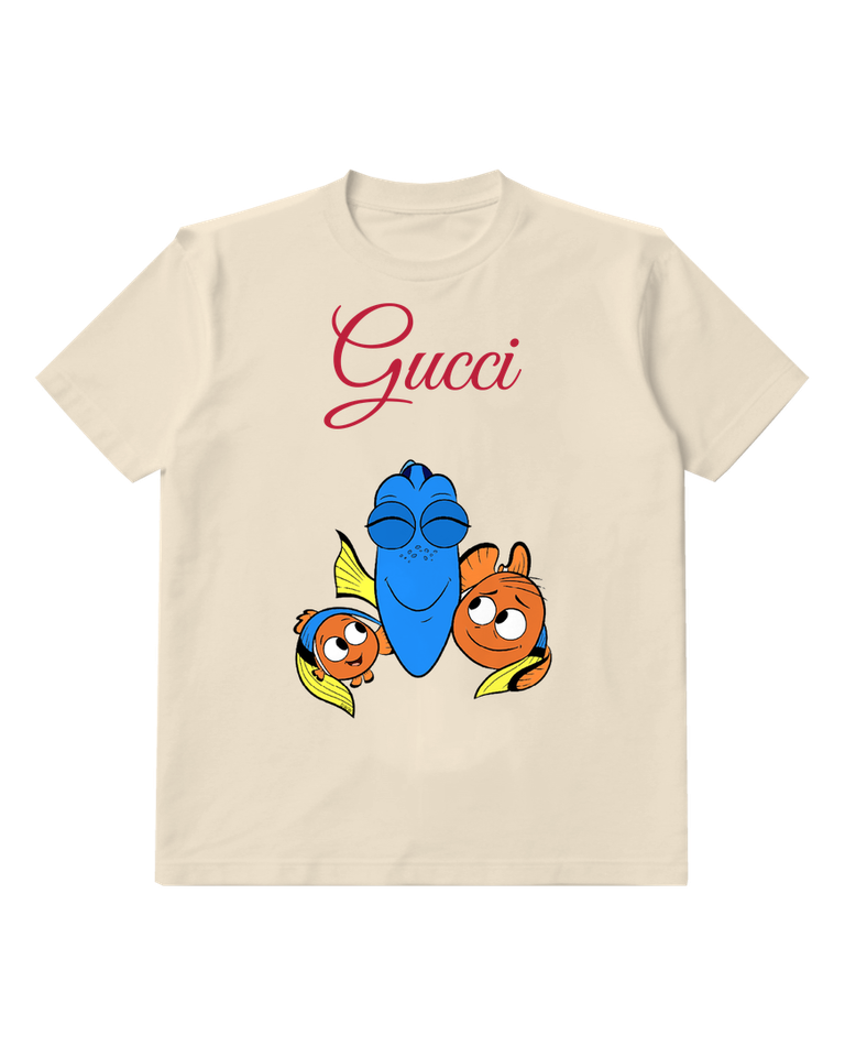 Ivory Three Fish Characters Together Graphic T-Shirt - front product view