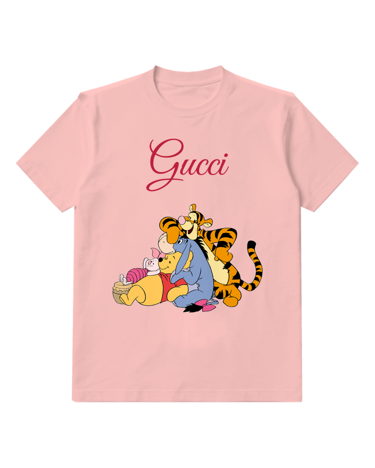 Blush Pink Pooh Piglet Eeyore Tigger Group Hug Graphic T-Shirt - front product view