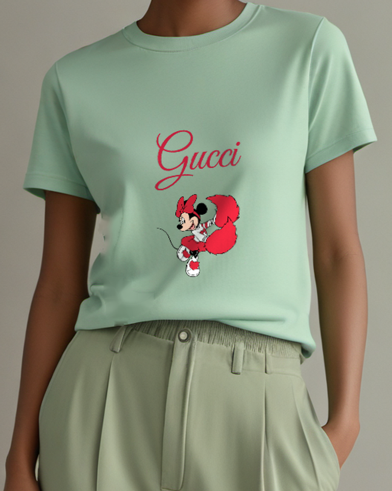 Sage Green Mouse Red Scarf Running Graphic T-Shirt - model wearing view