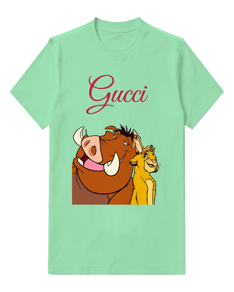 Sage Green Pumbaa Smiling With Tusks And Tongue Graphic T-Shirt - front product view