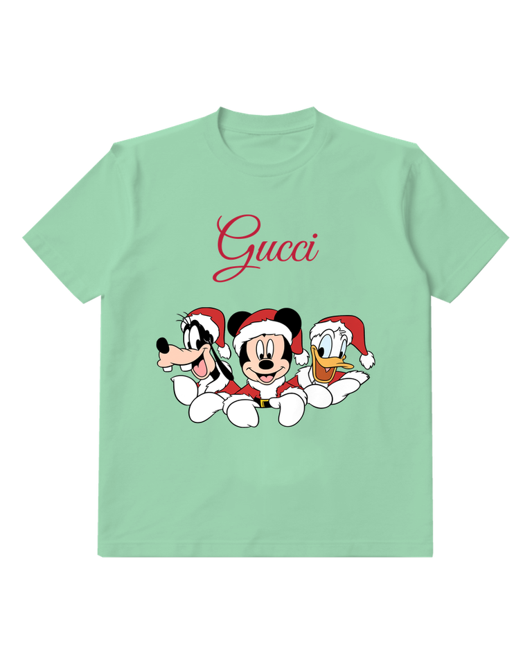 Sage Green Mickey Mouse Goofy Donald Duck In Santa Hats Graphic T-Shirt - front product view