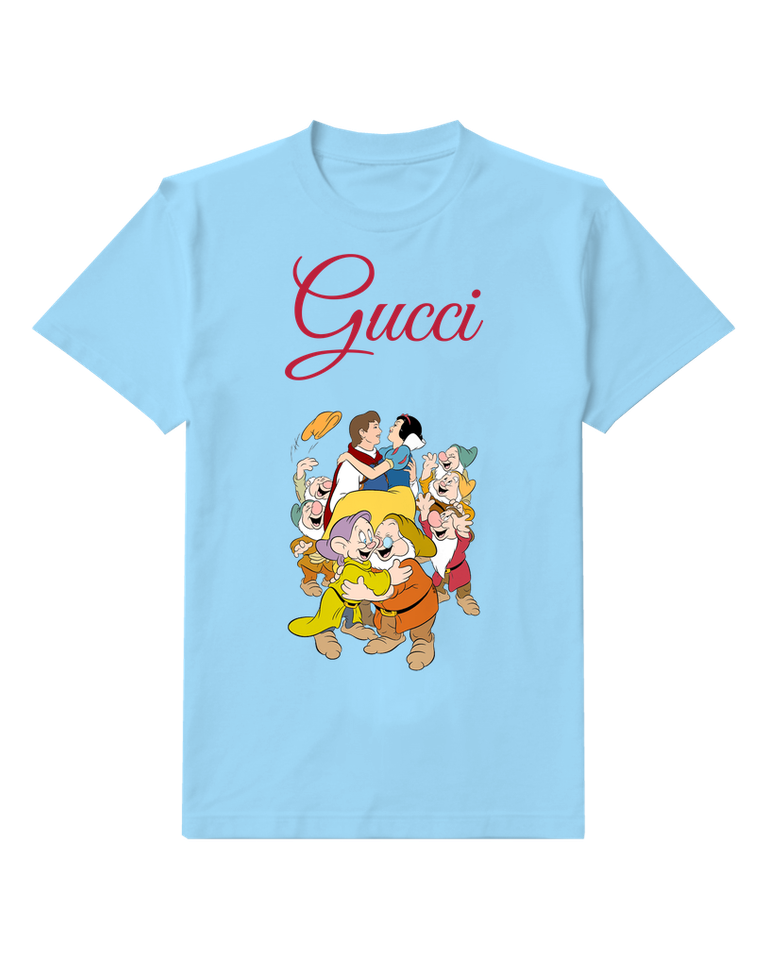 Sky Blue Snow White Embraced By Dwarfs Graphic T-Shirt - front product view