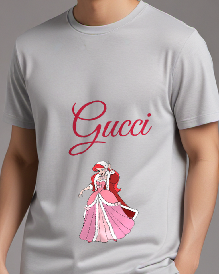 Light Gray Pink Gowned Princess Santa Hat Graphic T-Shirt - model wearing view