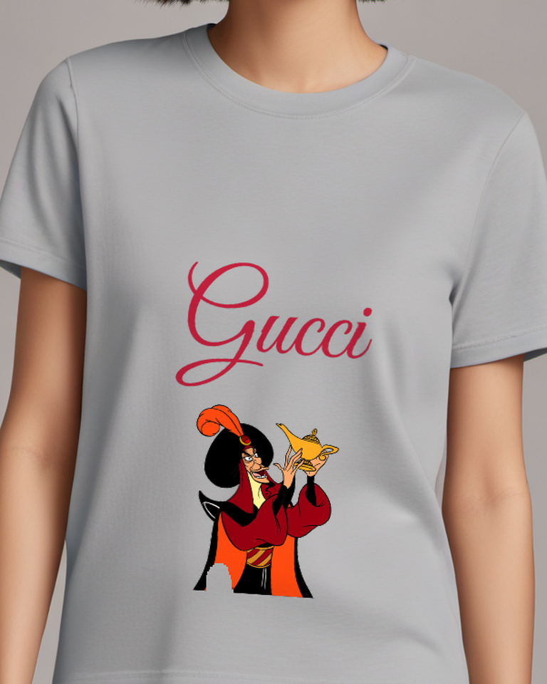 Light Gray Sorcerer Holding Golden Lamp Graphic T-Shirt - model wearing view