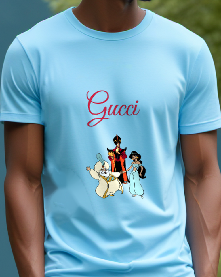 Sky Blue Jasmine Jafar And Sultan In Dynamic Poses Graphic T-Shirt - model wearing view