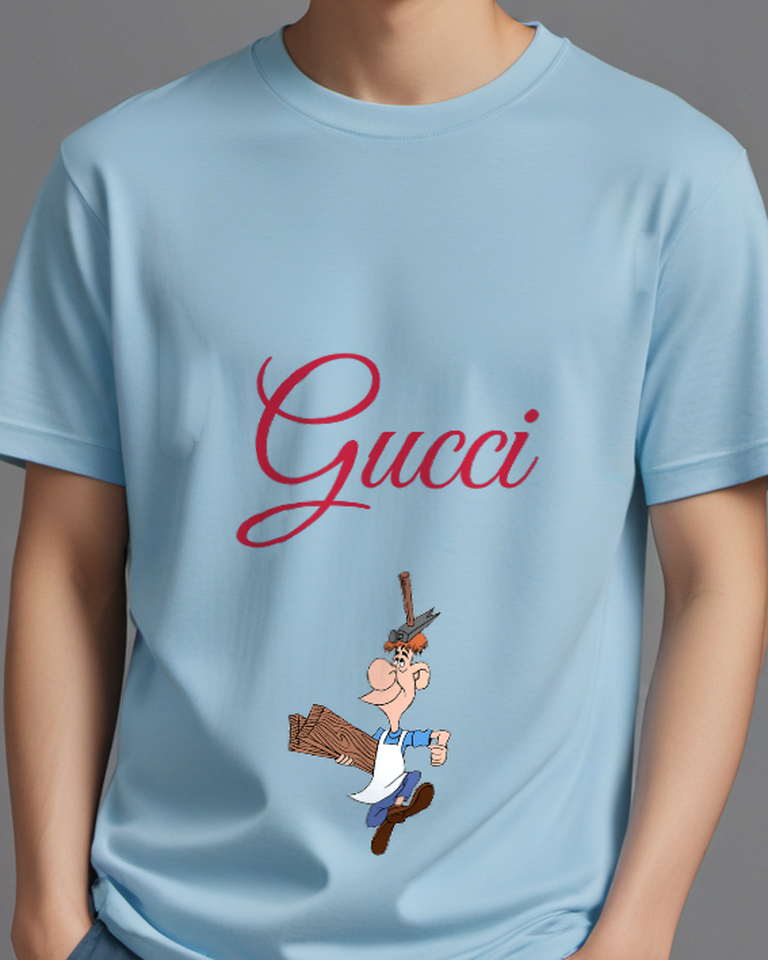 Sky Blue Thin Man Tall Hat Wooden Sign Graphic T-Shirt - model wearing view