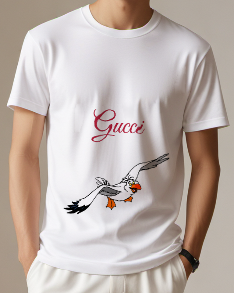 White Seabird Sweeping Wings Graphic T-Shirt - model wearing view