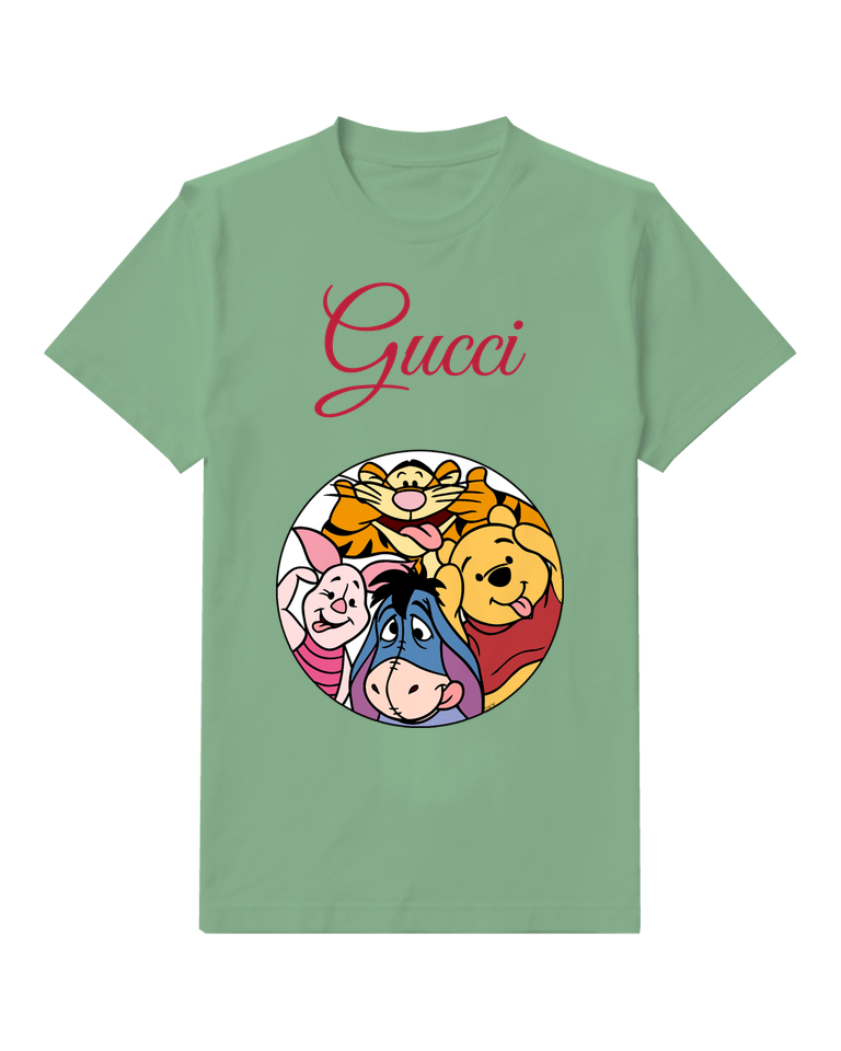 Sage Green Pooh Piglet Tigger In Circle Graphic T-Shirt - front product view