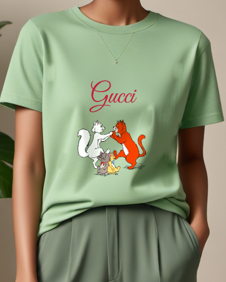Sage Green Duchess Thomas Toulouse Berlioz Graphic T-Shirt - model wearing view