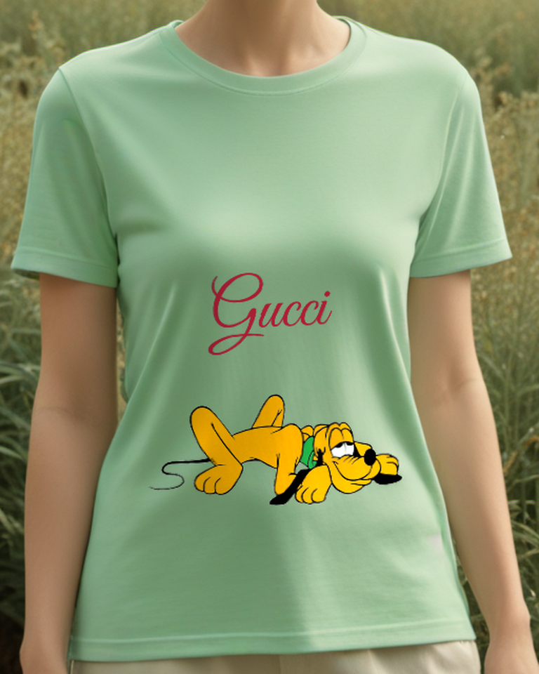 Sage Green Golden Dog Flat On Belly Graphic T-Shirt - model wearing view