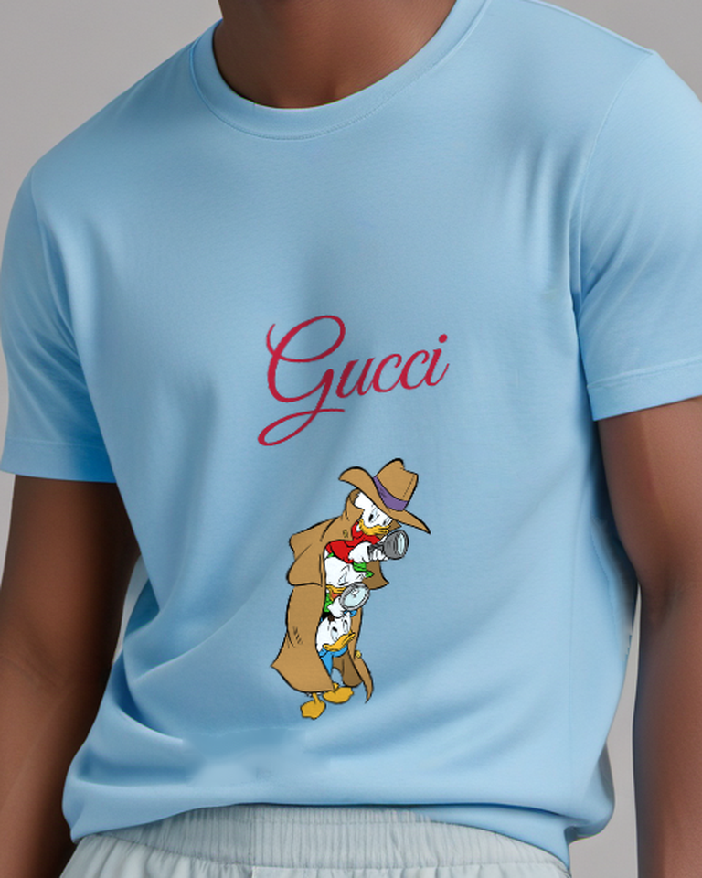 Sky Blue Duck Crew Neck Graphic T-Shirt - model wearing view