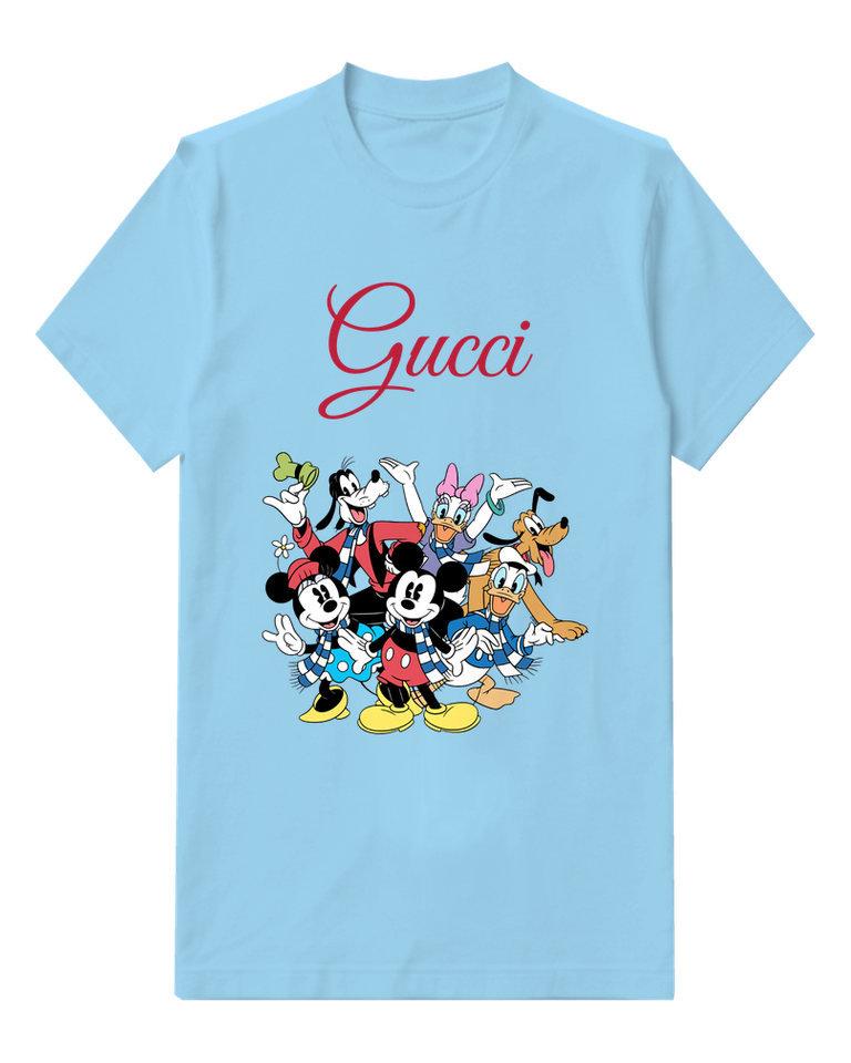 Sky Blue Mickey And Minnie Wearing Scarves Graphic T-Shirt - front product view