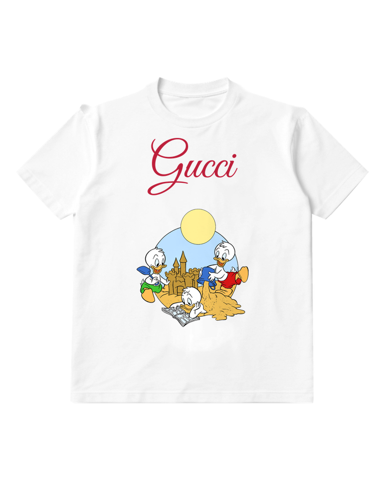 White Three Ducklings Build Sandcastle Graphic T-Shirt - front product view