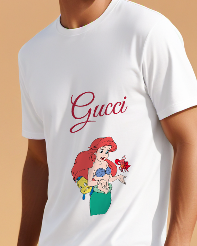 Light Gray Ariel With Flounder And Sebastian Beside Her Graphic T-Shirt - model wearing view