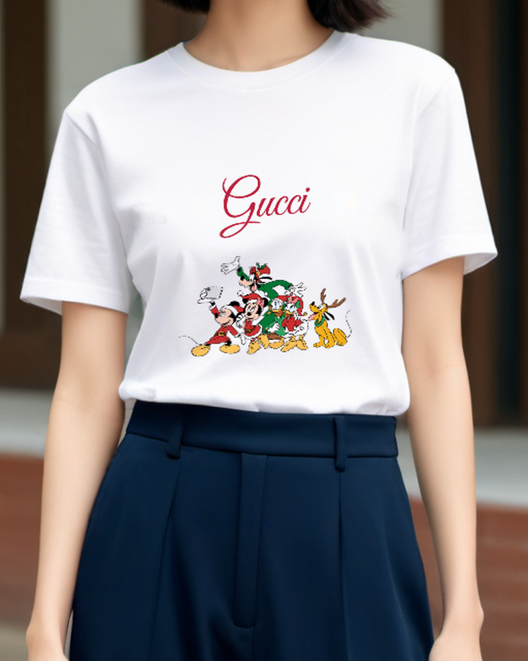 White Mickey Mouse Takes Selfie With Friends Graphic T-Shirt - model wearing view