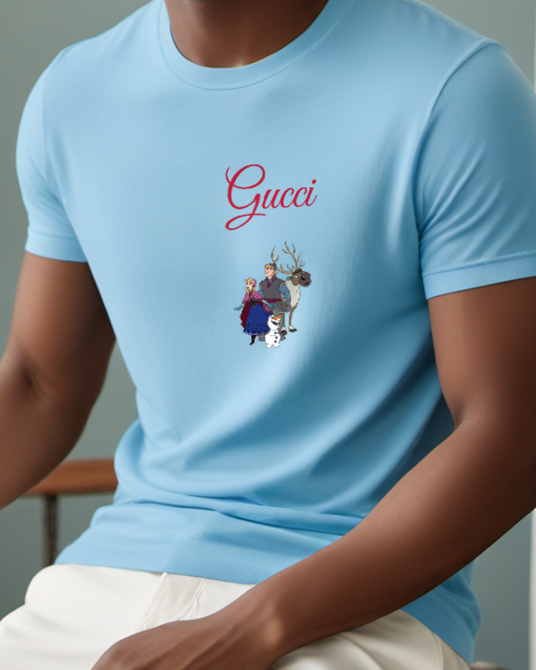 Sky Blue Anna Kristoff Sven Olaf Standing Together Graphic T-Shirt - model wearing view