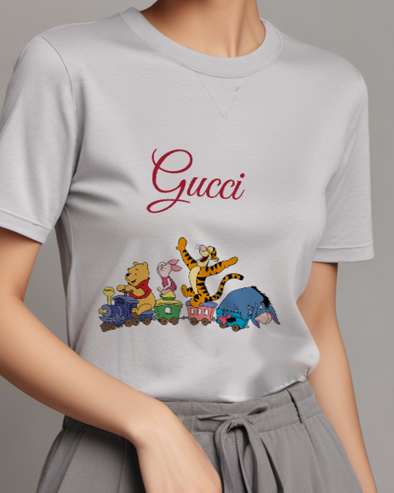 Light Gray Tiger Joyfully Leaps On Train Graphic T-Shirt - model wearing view