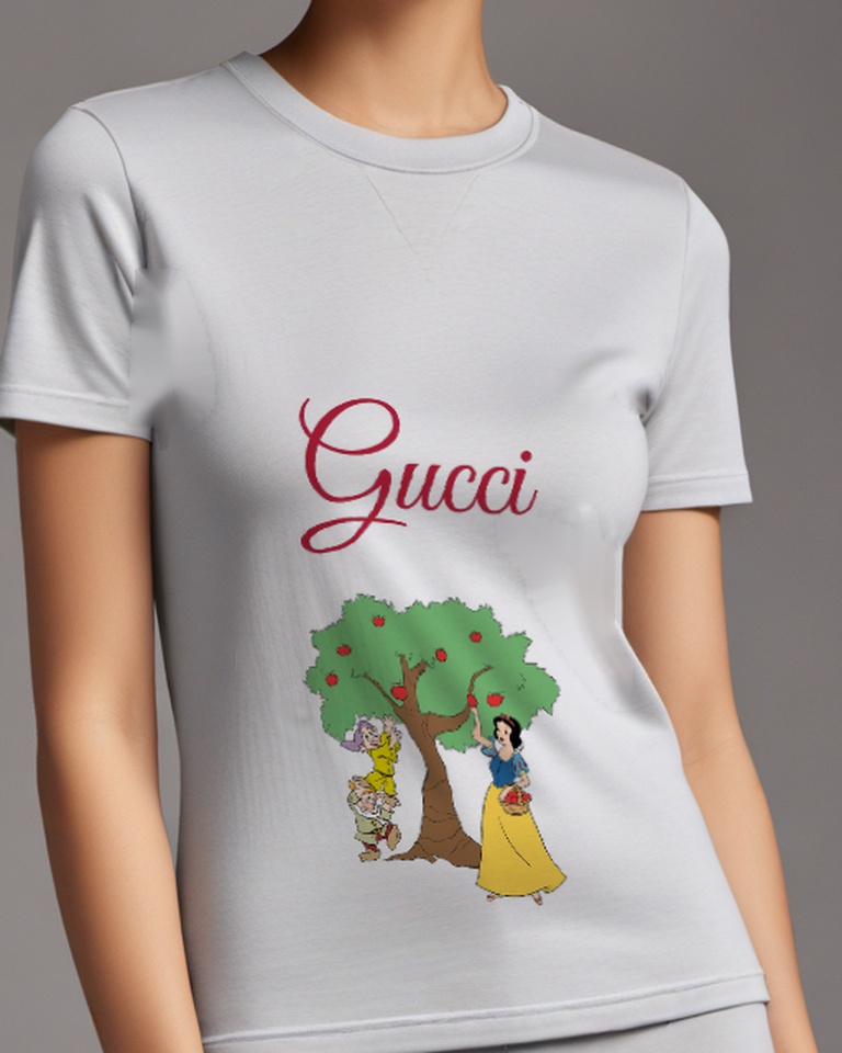 Light Gray Snow White Picking Apples Graphic T-Shirt - model wearing view