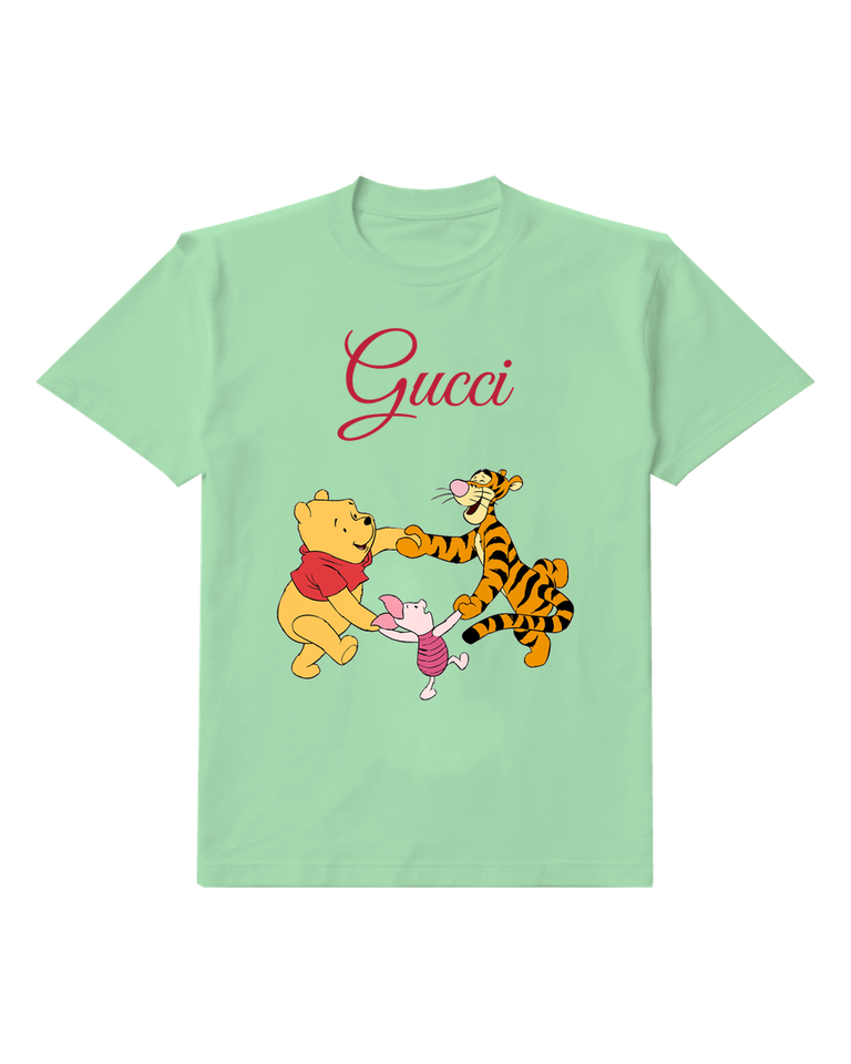 Sage Green Pooh Piglet Tigger Dancing Together Graphic T-Shirt - front product view