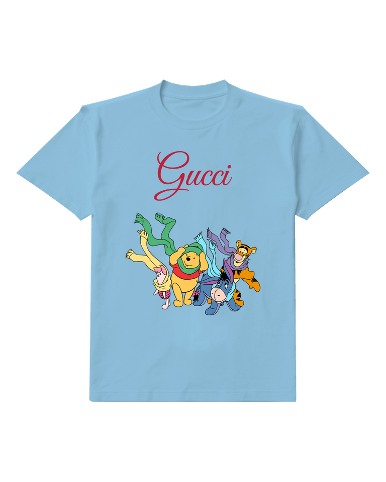 Sky Blue Pooh Piglet Tigger Eeyore Wear Scarves Graphic T-Shirt - front product view