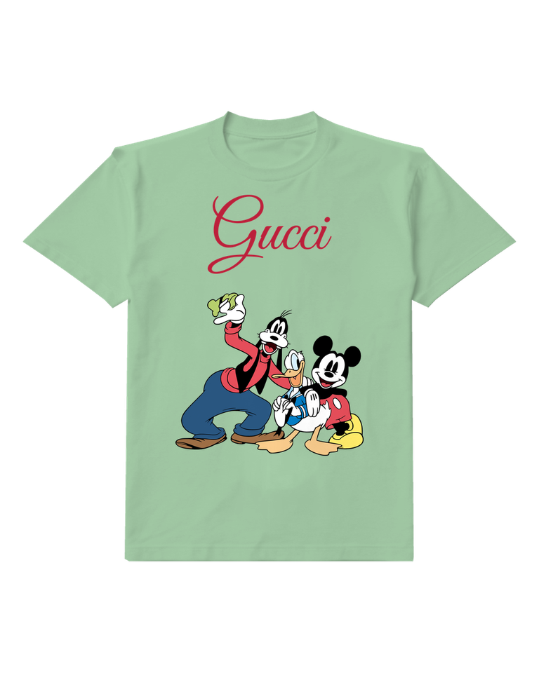 Sage Green Goofy Donald And Mickey In Dynamic Poses Graphic T-Shirt - front product view