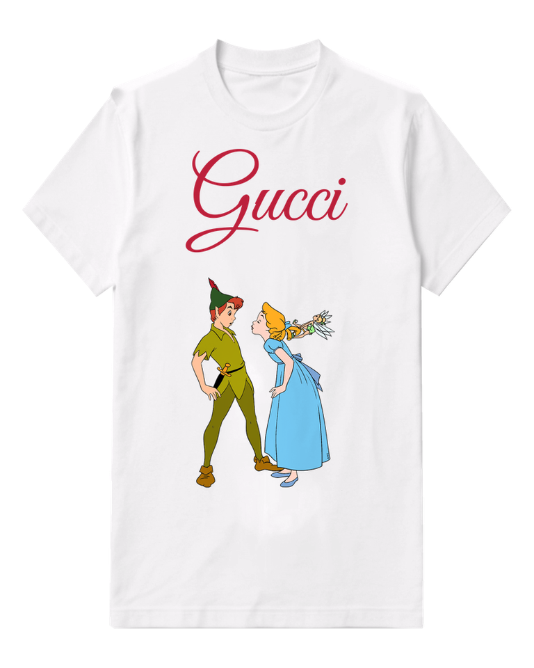 White Peter Pan Wendy Tinker Bell Kissing Graphic T-Shirt - front product view