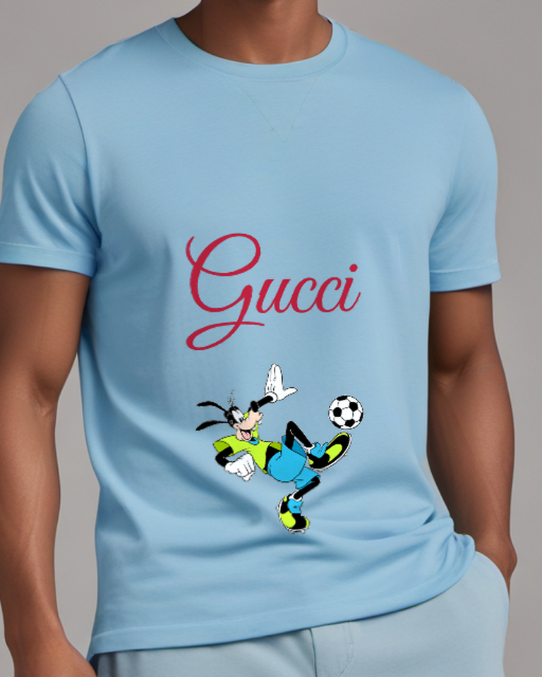 Sky Blue Long Eared Soccer Player Kick Graphic T-Shirt - model wearing view