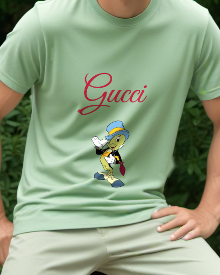 Sage Green Cricket Blue Top Hat Wave Graphic T-Shirt - model wearing view