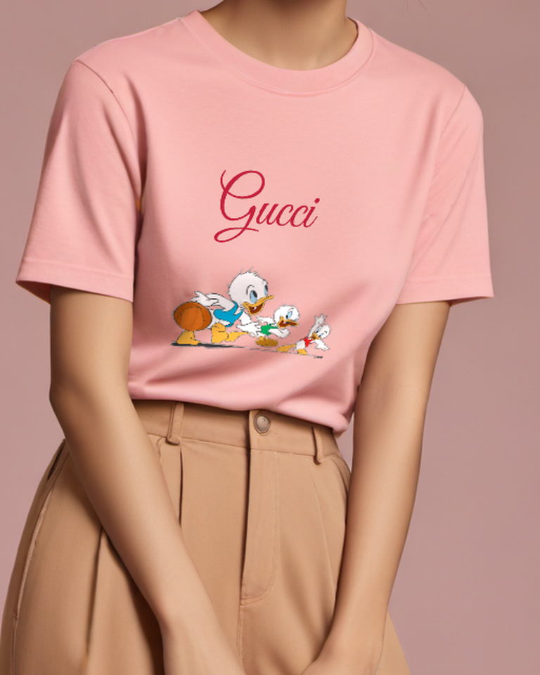 Blush Pink Huey Dewey Louie Running With Basketball Graphic T-Shirt - model wearing view