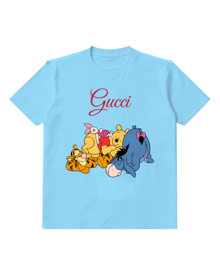 Sky Blue Pooh Piglet Tigger Eeyore Resting Together Graphic T-Shirt - front product view