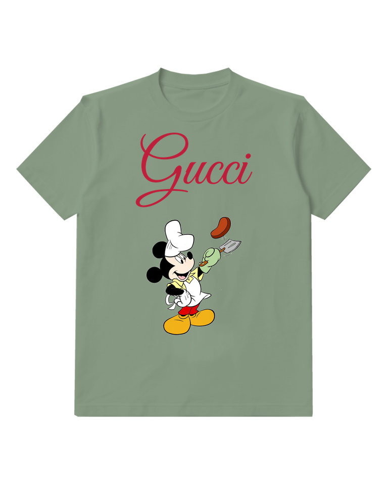 Sage Green Chef Mouse Flying Ingredients Graphic T-Shirt - front product view