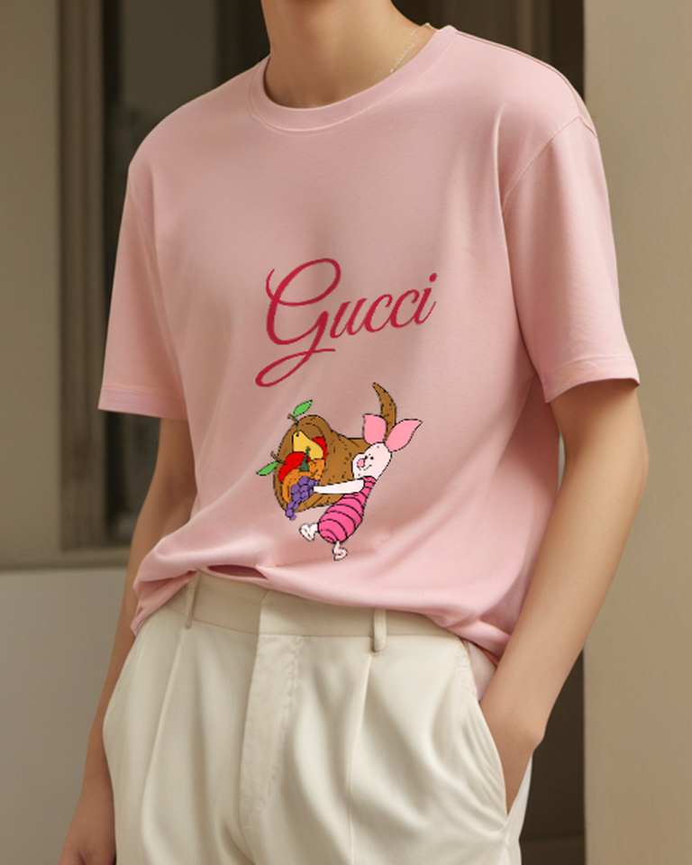Blush Pink Piglet Harvest Basket Graphic T-Shirt - model wearing view