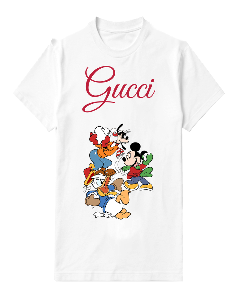 White Mickey Mouse Goofy Donald Duck In Snowball Fight Graphic T-Shirt - front product view