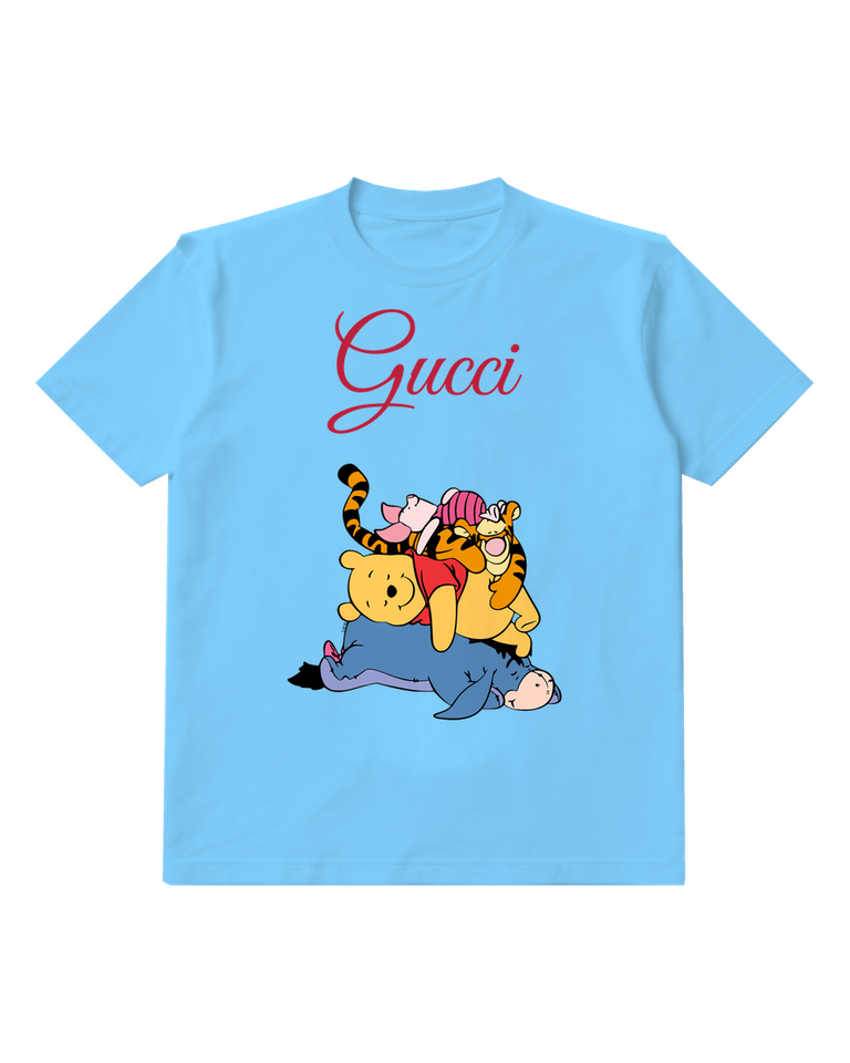 Sky Blue Pooh Piglet Tigger Eeyore Stacked Crew Neck Graphic T-Shirt - front product view