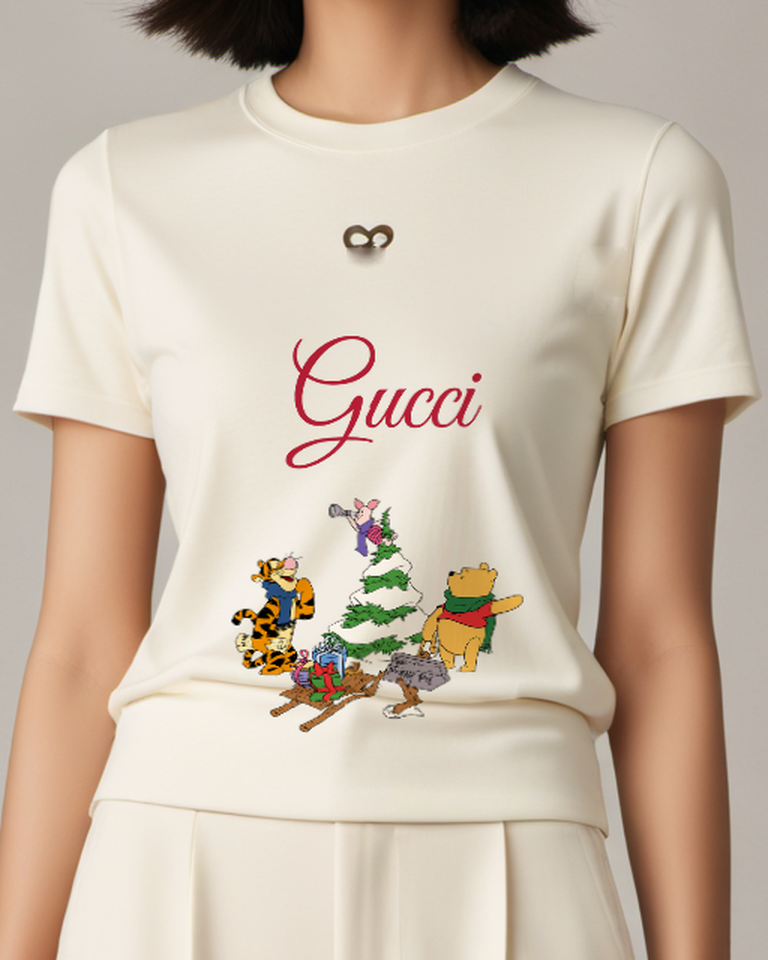 Ivory Winnie The Pooh Standing Beside Tree Graphic T-Shirt - model wearing view