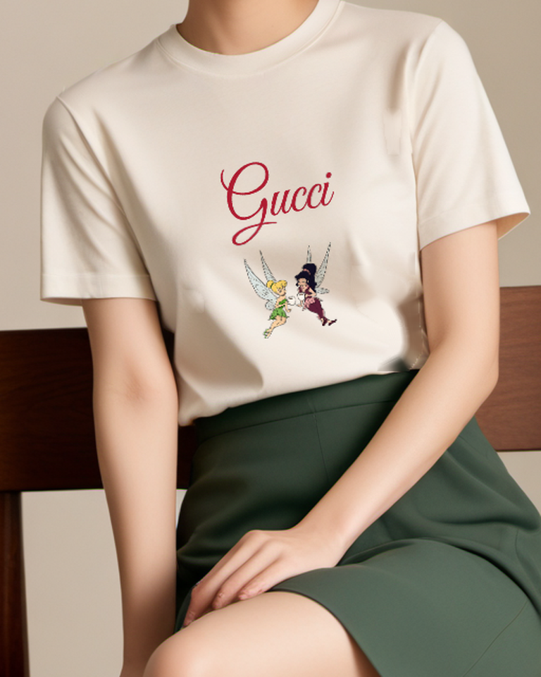 Ivory Two Fairies Facing Each Other Graphic T-Shirt - model wearing view
