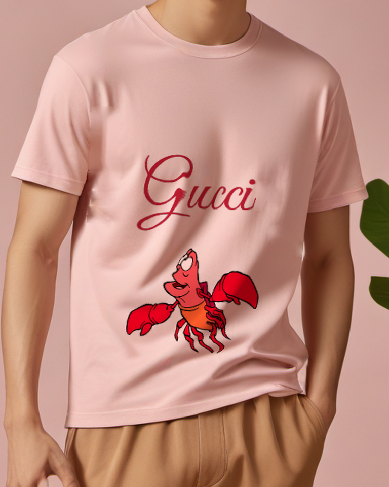 Blush Pink Red Crab Open Claws Graphic T-Shirt - model wearing view