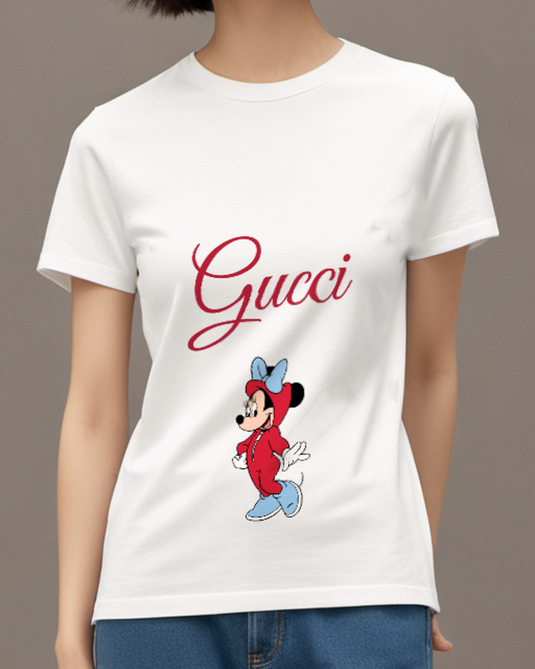 White Mouse Red Romper Blue Bow Graphic T-Shirt - model wearing view