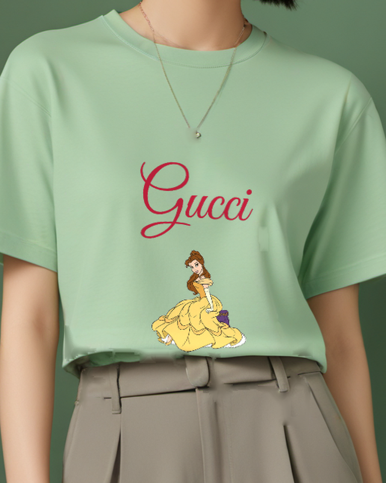 Sage Green Yellow Princess Wide Ruffled Skirt Graphic T-Shirt - model wearing view