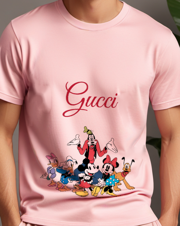 Blush Pink Mickey Mouse Cheerful Arms Raised Graphic T-Shirt - model wearing view