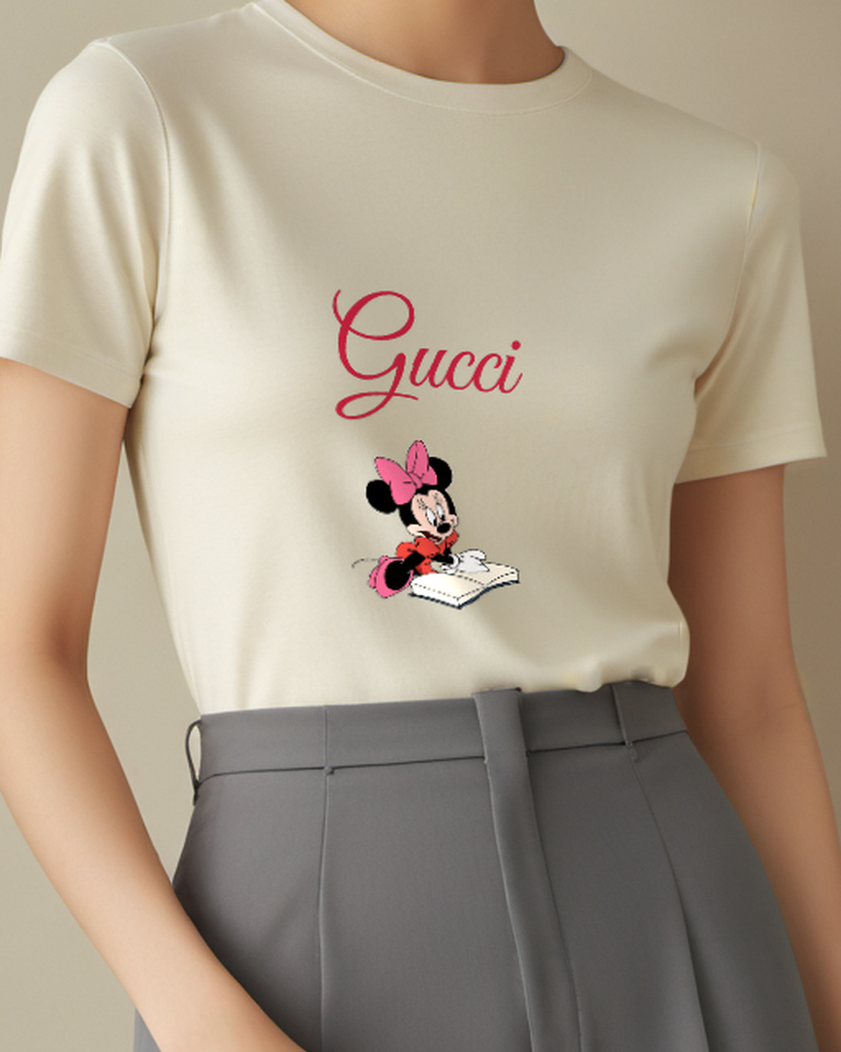 Beige Mouse Reading Open Book Graphic T-Shirt - model wearing view