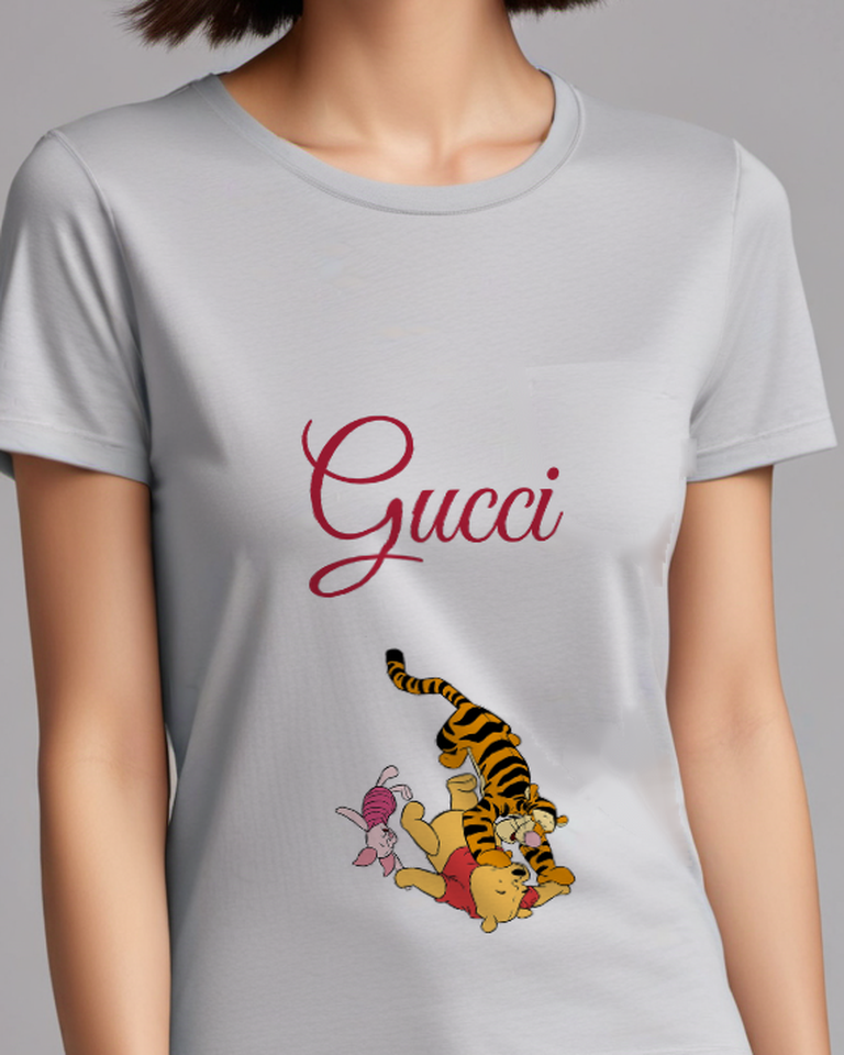 Light Gray Tiger Bear And Rabbit Tumbling Together Graphic T-Shirt - model wearing view