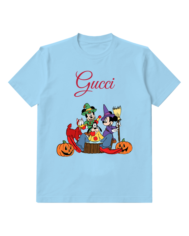 Sky Blue Mickey Minnie Donald Goofy In Halloween Poses Graphic T-Shirt - front product view